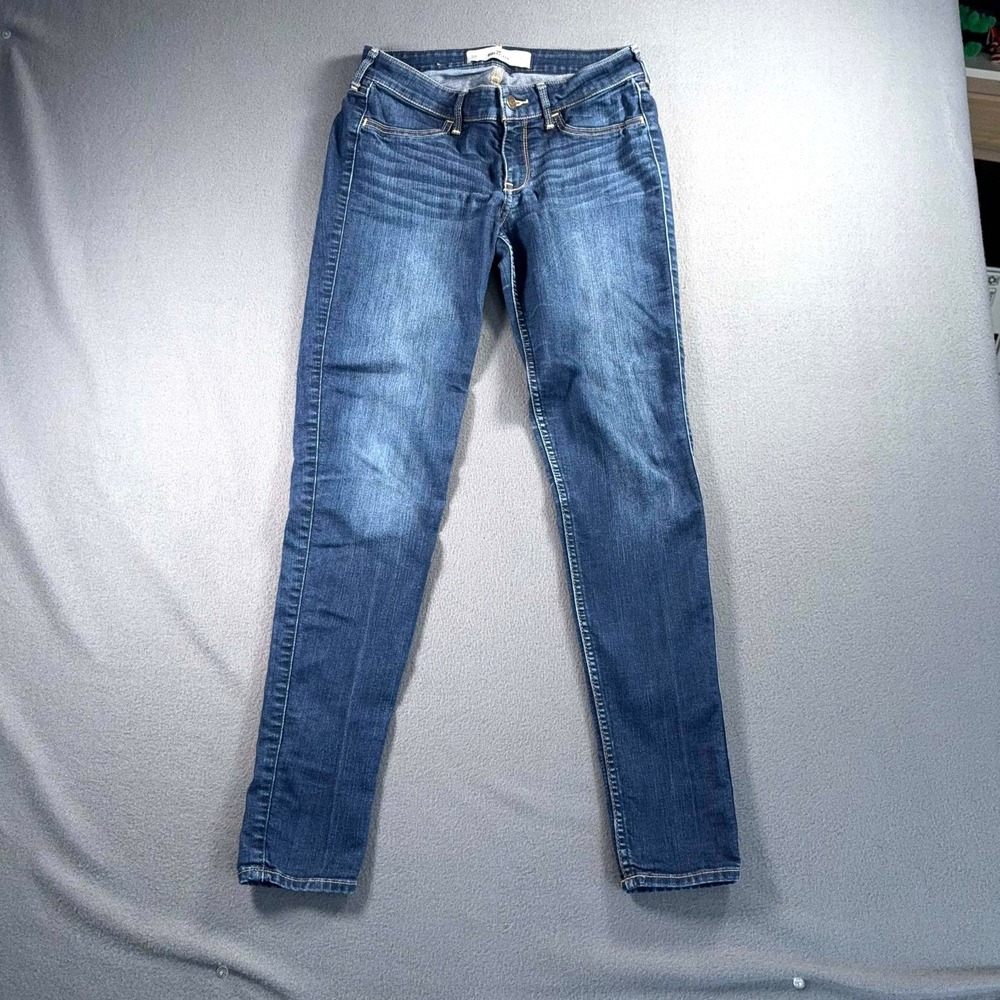 Hollister Womens Skinny Jeans 5R W28xL29 Dark Wash Stretch Whisker Fade